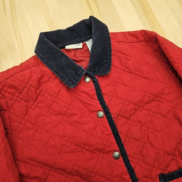 Vintage Girls Quilted LL Bean Jacket Size 8 Chore Barn Outdoors Corduroy Trim - Picture 7 of 9